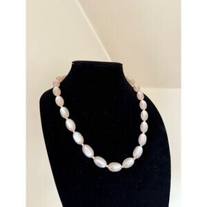 Vintage Japan Moonglow Beaded Necklace Knotted Button Clasp 19" Pink Delicate